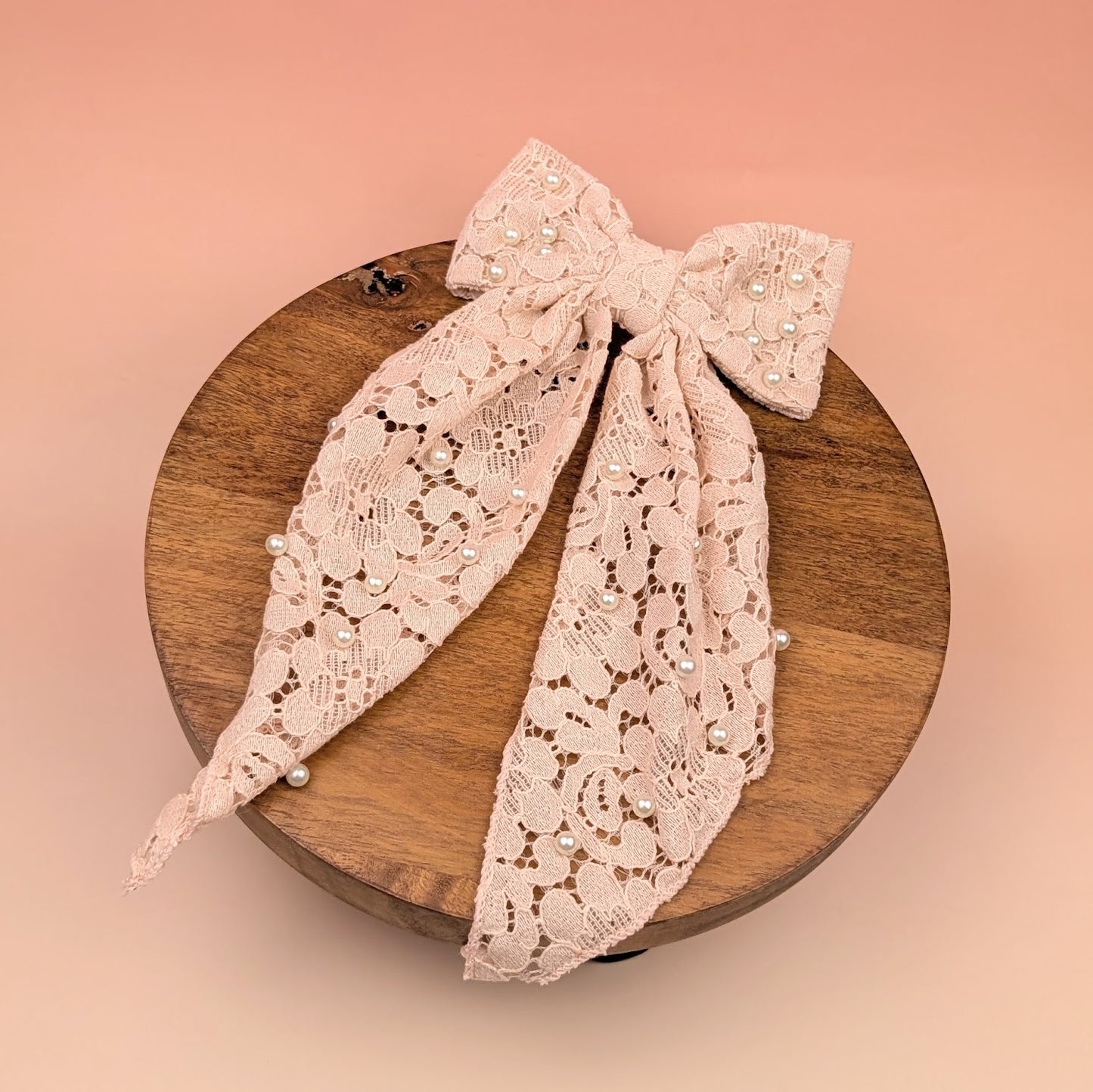 Lace Hair Bow with Pearls