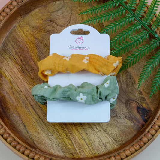 Mustard/Green Daisy Hair Scrunchies