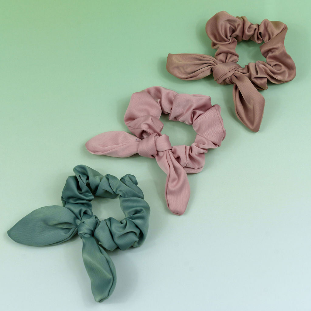 Satin Tie Scrunchies - Green