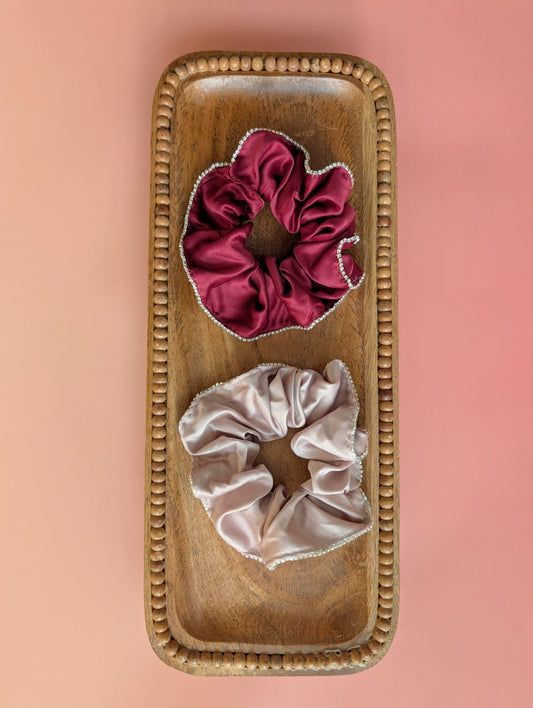 Satin Hair Scrunchies with Rhinestones